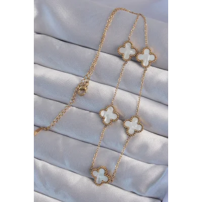 BUĞZ 316L Çelik Gold Renk Beyaz Sedefli Yonca Kolye - Lisinya