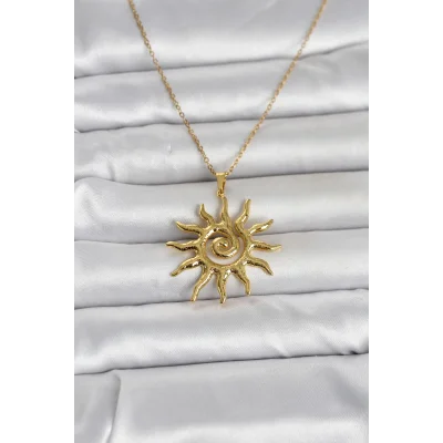 BUĞZ 316L Çelik Gold Renk Bohem Güneş Model Kadın Kolye