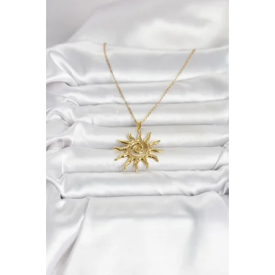 BUĞZ 316L Çelik Gold Renk Bohem Güneş Model Kadın Kolye - BUĞZ