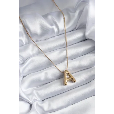 BUĞZ 316L Çelik Gold Renk Bubble A Harf Model Kadın Kolye - Lisinya