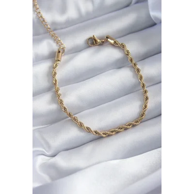 BUĞZ 316L Çelik Gold Renk Burgu Zincir Model Kadın Bileklik