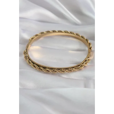 BUĞZ 316L Çelik Gold Renk Burgu Zincir Model Kadın Kelepçe - Lisinya