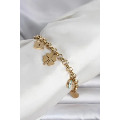 BUĞZ 316L Çelik Gold Renk Charmlı Kadın Bileklik