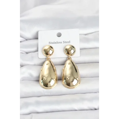 BUĞZ 316L Çelik Gold Renk Damla Model Kadın Küpe