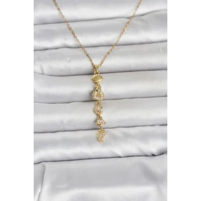 BUĞZ 316L Çelik Gold Renk Deniz Temalı Y Model Zirkon Taşlı Kadın Kolye