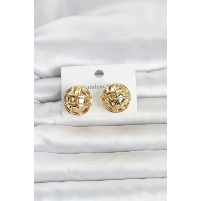 BUĞZ 316L Çelik Gold Renk Desenli Top Model Kadın Küpe