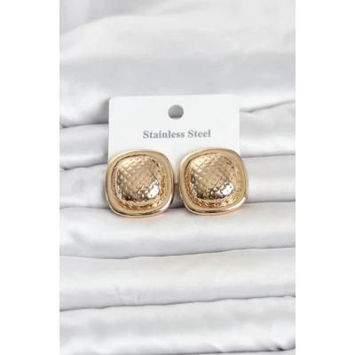 BUĞZ 316L Çelik Gold Renk Düğme Model Kadın Küpe