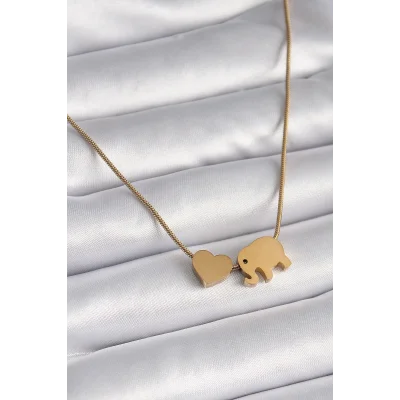 BUĞZ 316L Çelik Gold Renk Fil Kalp Figürlü Kadın Kolye
