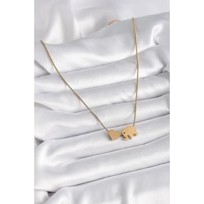 BUĞZ 316L Çelik Gold Renk Fil Kalp Figürlü Kadın Kolye - Lisinya