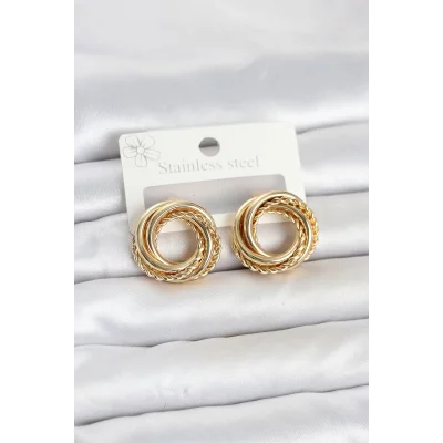 BUĞZ 316L Çelik Gold Renk Halka Model Asorti Kadın Küpe
