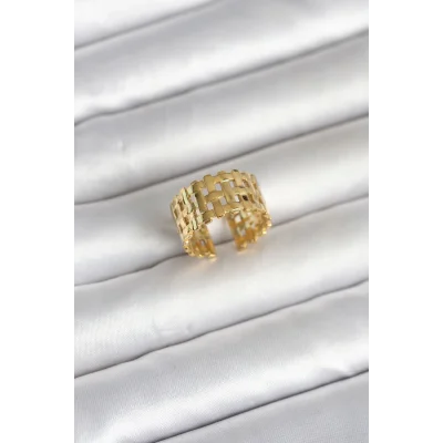 BUĞZ 316L Çelik Gold Renk Hasır Model Kadın Yüzük