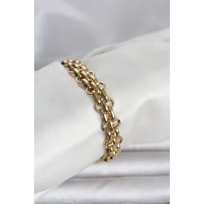 BUĞZ 316L Çelik Gold Renk Hasır Zincir Model Kadın Bileklik
