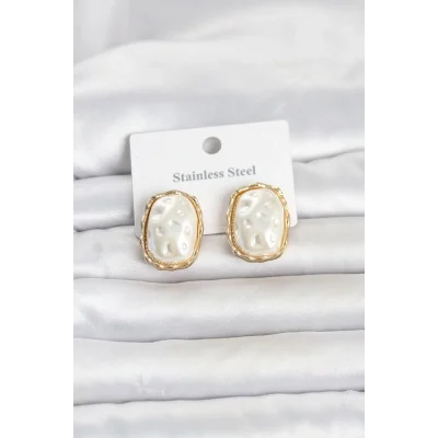 BUĞZ 316L Çelik Gold Renk İnci Model Vintage Kadın Küpe