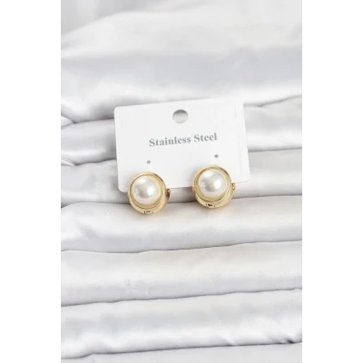 BUĞZ 316L Çelik Gold Renk İncili Model Kadın Küpe