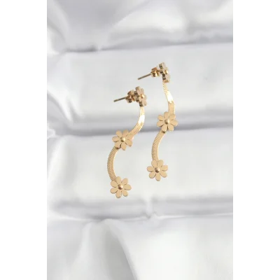 BUĞZ 316L Çelik Gold Renk İtalyan Zincir Papatya Küpe - Lisinya
