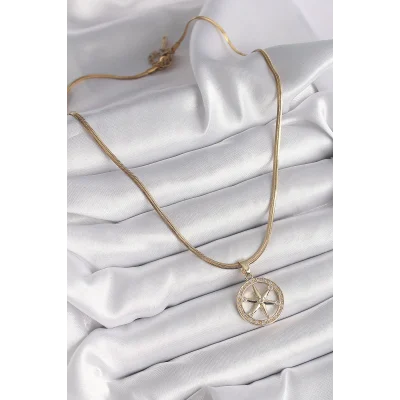 BUĞZ 316L Çelik Gold Renk İtalyan Zincir Zirkon Taşlı Kutup Yıldız Model Kadın Kolye - BUĞZ