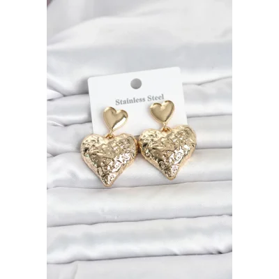 BUĞZ 316L Çelik Gold Renk Kalp Model Kadın Küpe