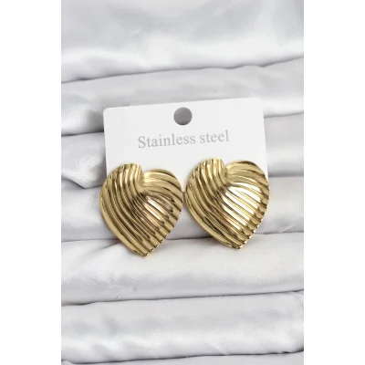 BUĞZ 316L Çelik Gold Renk Kalp Model Kadın Küpe