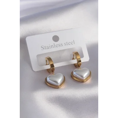 BUĞZ 316L Çelik Gold Renk Kalp Model Kadın Küpe