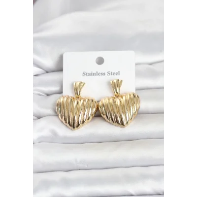 BUĞZ 316L Çelik Gold Renk Kalp Model Kadın Küpe