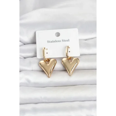BUĞZ 316L Çelik Gold Renk Kalp Modelli Kadın Küpe