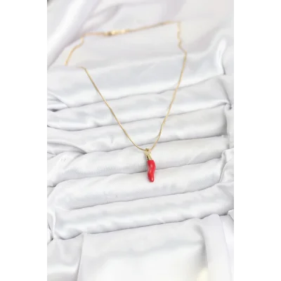 BUĞZ 316L Çelik Gold Renk Kapya Kırmızı Biber Model Kadın Kolye - Lisinya