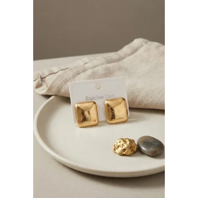BUĞZ 316L Çelik Gold Renk Kare Bombe Model Küpe