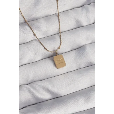BUĞZ 316L Çelik Gold Renk Kare Charm Model Kolye