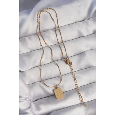 BUĞZ 316L Çelik Gold Renk Kare Charm Model Kolye - Lisinya