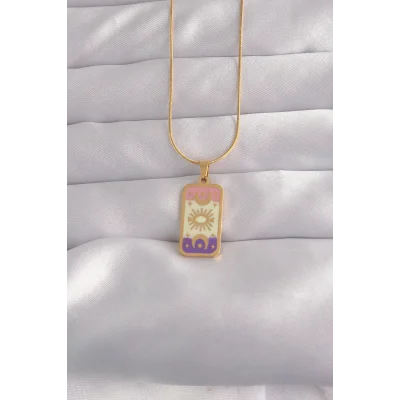 BUĞZ 316L Çelik Gold Renk Karışık Mineli Ay Figür Tarot Kolye