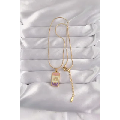 BUĞZ 316L Çelik Gold Renk Karışık Mineli Ay Figür Tarot Kolye - Lisinya
