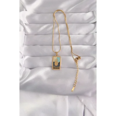 BUĞZ 316L Çelik Gold Renk Karışık Mineli El Figür Tarot Kolye - Lisinya