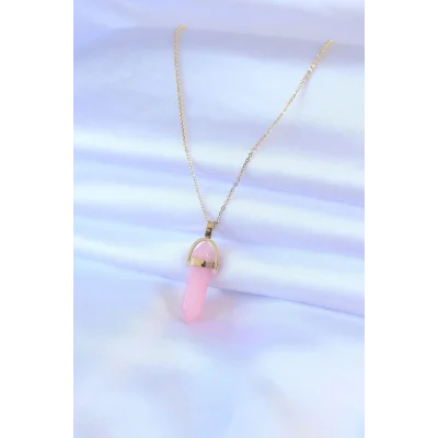 BUĞZ 316L Çelik Gold Renk Kristal Pembe Taş Model Kadın kolye - Lisinya