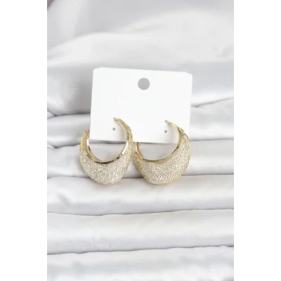 BUĞZ 316L Çelik Gold Renk Kristal Taş Detaylı Halka Kadın Küpe