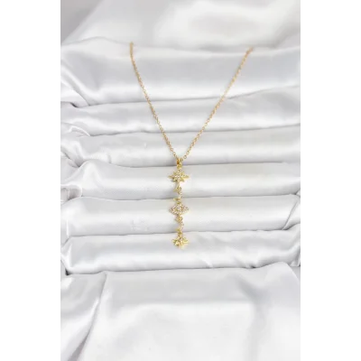 BUĞZ 316L Çelik Gold Renk Kutup Yıldızı Y Model Zirkon Taşlı Kadın Kolye - BUĞZ