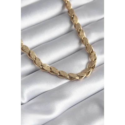 BUĞZ 316L Çelik Gold Renk Lazer Kesim Arpa Zincir Model Kadın Kolye