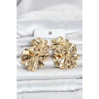 BUĞZ 316L Çelik Gold Renk Lotus Model Kadın Küpe