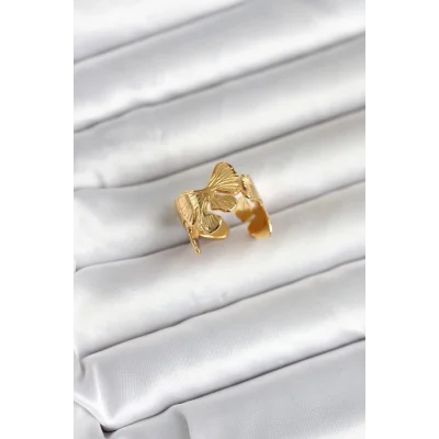 BUĞZ 316L Çelik Gold Renk Lotus Model Kadın Yüzük