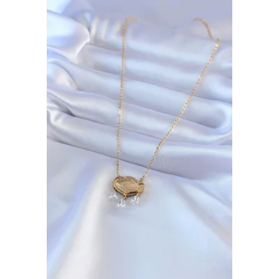 BUĞZ 316L Çelik Gold Renk Lotus Model Zirkon Taşlı Kadın Kolye - Lisinya