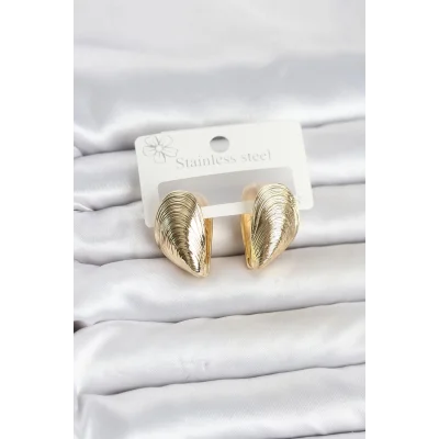 BUĞZ 316L Çelik Gold Renk Midye Model Kadın Küpe