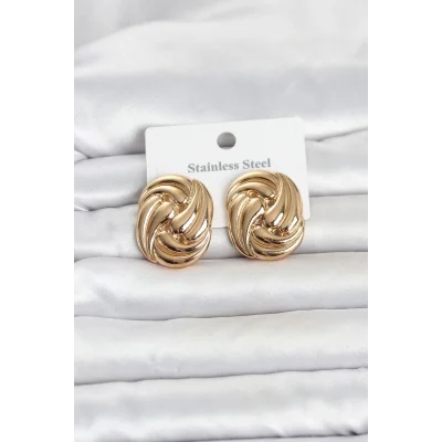 BUĞZ 316L Çelik Gold Renk Motif Desen Model Kadın Küpe