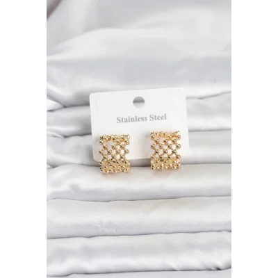 BUĞZ 316L Çelik Gold Renk Motif Desenli Halka Kadın Küpe