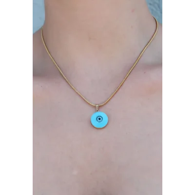 BUĞZ 316L Çelik Gold Renk Nazar Boncuk Model Kadın Kolye - Lisinya