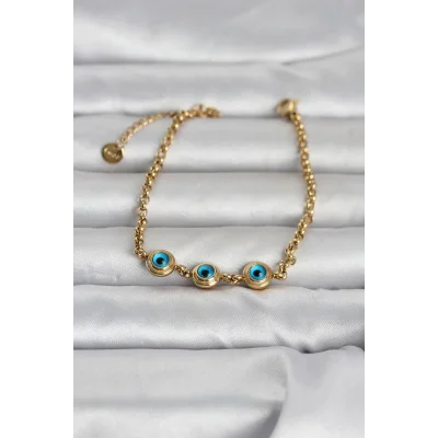 BUĞZ 316L Çelik Gold Renk Nazarlı Kadın Bileklik