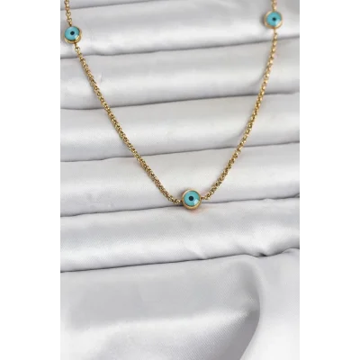BUĞZ 316L Çelik Gold Renk Nazarlı Model Kadın Kolye