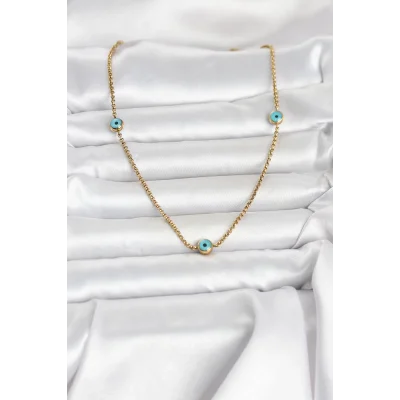 BUĞZ 316L Çelik Gold Renk Nazarlı Model Kadın Kolye - BUĞZ