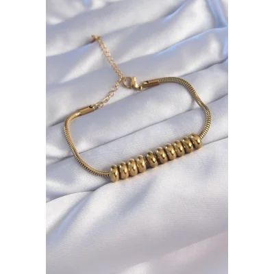 BUĞZ 316L Çelik Gold Renk Oval Figürlü Bileklik
