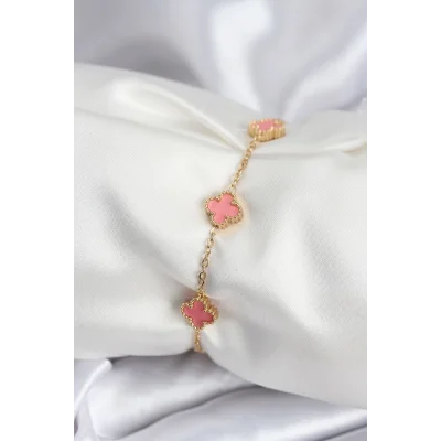 BUĞZ 316L Çelik Gold Renk Pembe Baby Boy Yonca Kadın Bileklik