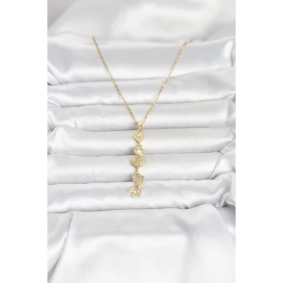 BUĞZ 316L Çelik Gold Renk Şans Kolyesi Y Model Zirkon Taşlı Kadın Kolye - BUĞZ