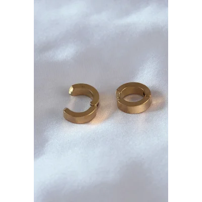 BUĞZ 316L Çelik Gold Renk Sıkıştırmalı Erkek Küpe - BUĞZ